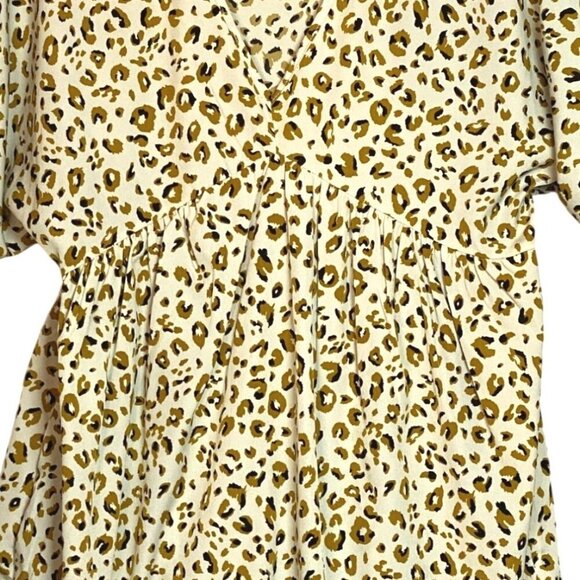 MTS Leopard Print Cream Flutter Sleeve Dress With V-Neck & Pockets Lightweight L - Picture 5 of 8